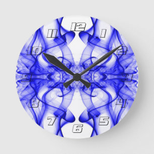 Blue Smoke Symmetrical Minimalist White Round Clock