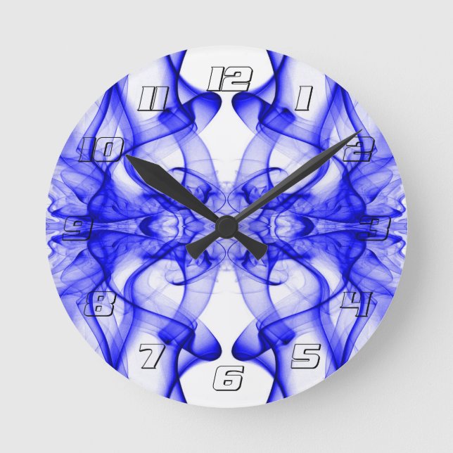 Blue Smoke Symmetrical Minimalist White Round Clock (Front)