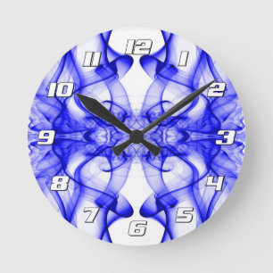 Blue Smoke Symmetrical Minimalist White Round Clock