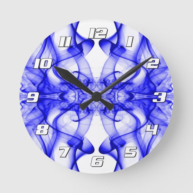 Blue Smoke Symmetrical Minimalist White Round Clock (Front)