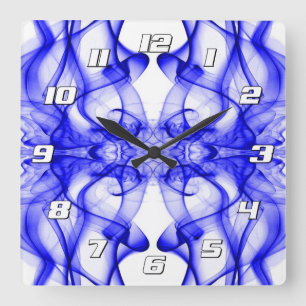 Blue Smoke Symmetrical Minimalist White Square Wall Clock