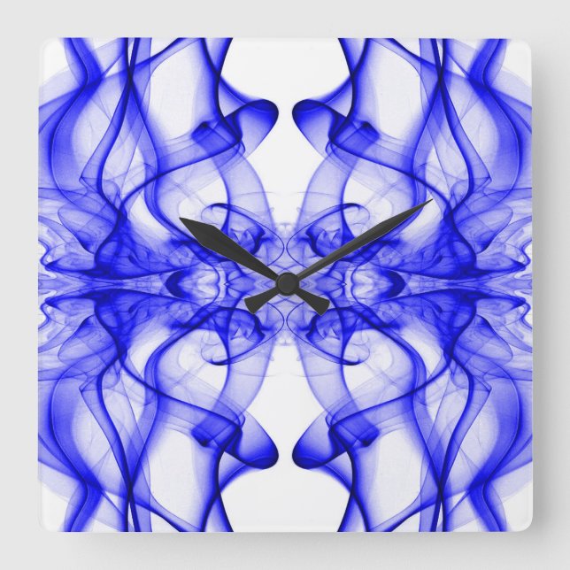 Blue Smoke Symmetrical Minimalist White Square Wall Clock (Front)