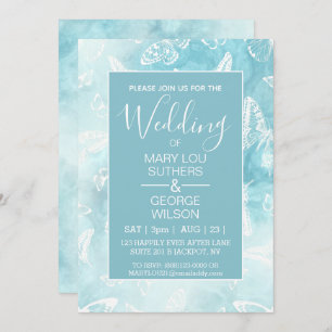 Blue Smokey Marble Butterflies Wedding Invitation