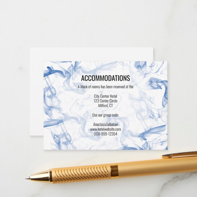 Blue Smokey Mist Accommodations Wedding Card (Front/Back In Situ)