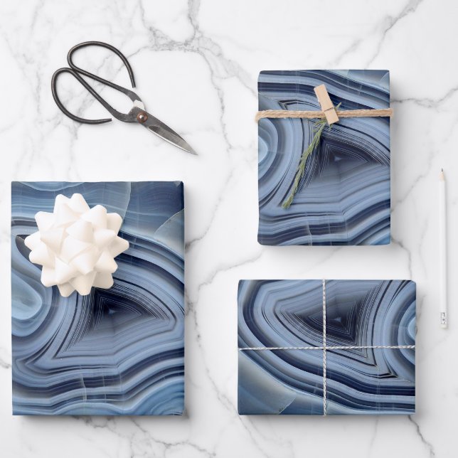 Blue Smoky Agate Geode Wrapping Paper Sheet (Front)