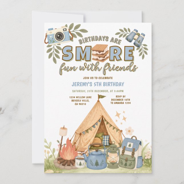 Blue Smore Fun With Friends Birthday Marshmallow Invitation (Front)