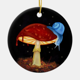 Blue Snail Red Mushroom Illustration Ceramic Tree Decoration