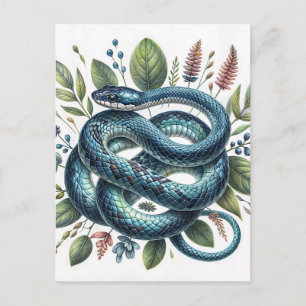 Blue Snake Botanical Watercolor Art Postcard