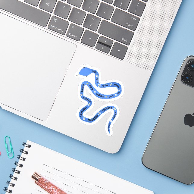 Blue Snake Custom-Cut Vinyl Sticker (Laptop w/ iPhone)