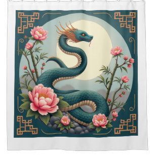 Blue Snake lotus flower Shower Curtain