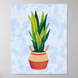 Blue Snake Plant Painted Poster