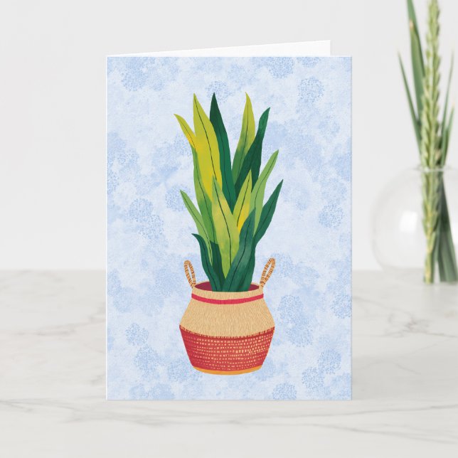 Blue Snake Plant Painted Thank You Card (Front)