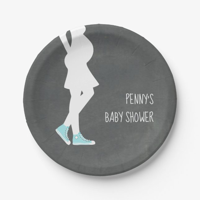 Blue Sneakers Baby Bump Baby Shower Paper Plate (Front)