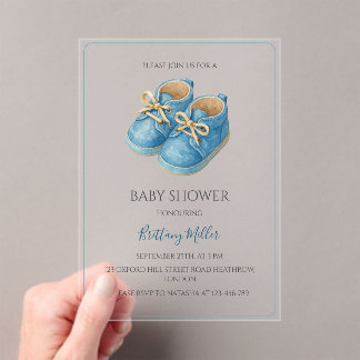 Blue Sneakers Minimalist Baby Shower Acrylic Invitations