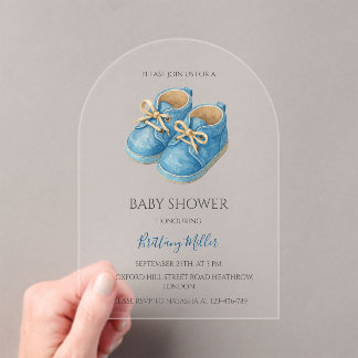 Blue Sneakers Minimalist Baby Shower Acrylic Invitations