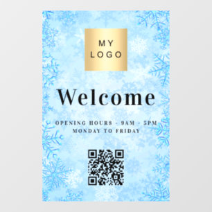 Blue snow business logo welcome opening QR code