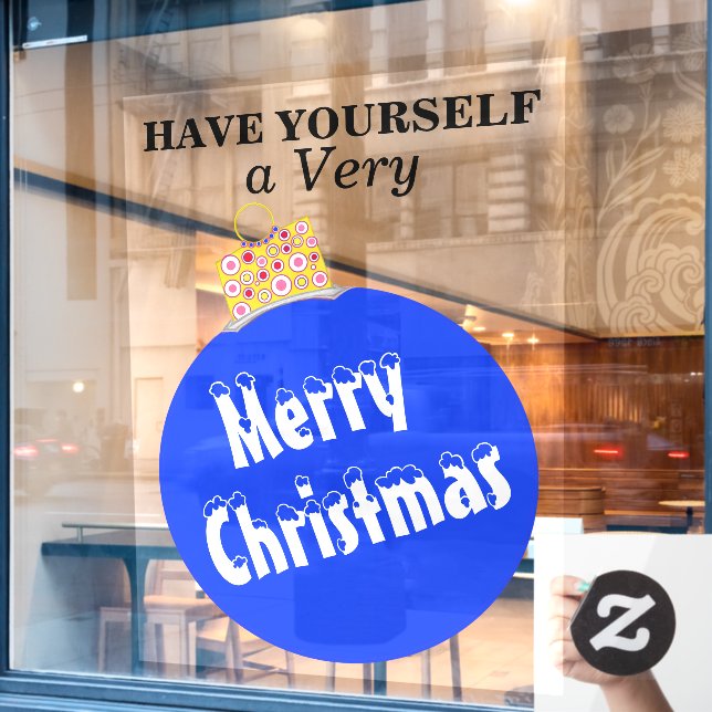 Blue Snow Capped Merry Christmas Ornament (Cafe Window)