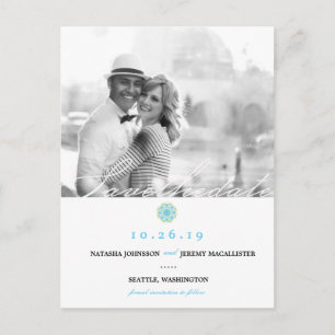 Blue Snow Flower Winter Modern Photo Save The Date Announcement Postcard