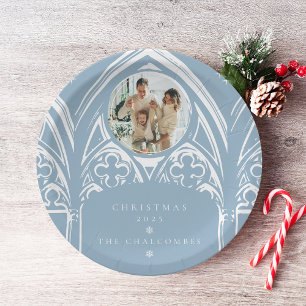 Blue Snow Gothic Winter Fantasy Photo Christmas Paper Plate