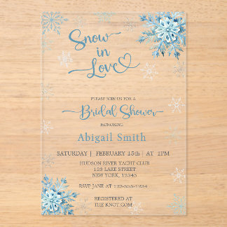 BLUE SNOW IN LOVE BRIDAL SHOWER ACRYLIC INVITATIONS