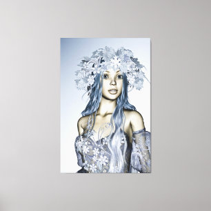 Blue Snow Maiden Winter Fantasy Portrait Canvas Print