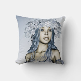 Blue Snow Maiden Winter Fantasy Portrait Cushion