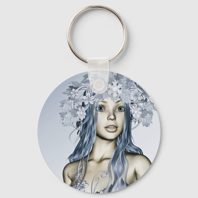 Blue Snow Maiden Winter Fantasy Portrait Key Ring (Front)