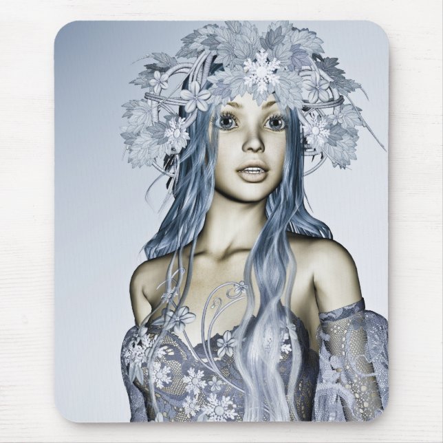 Blue Snow Maiden Winter Fantasy Portrait Mouse Pad (Front)