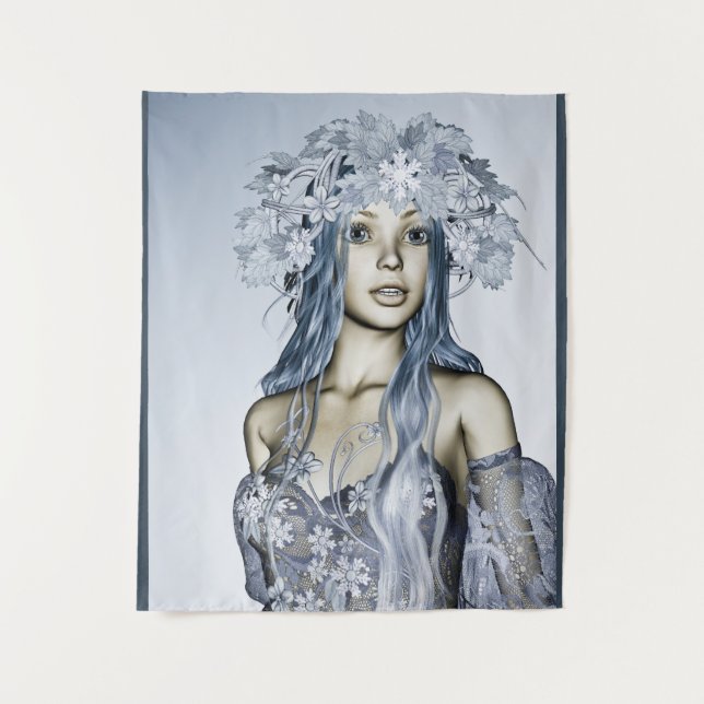 Blue Snow Maiden Winter Fantasy Portrait Tapestry (Front)