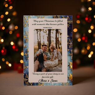 Blue Snow Plaid Portrait Photo Christmas Holiday  Card