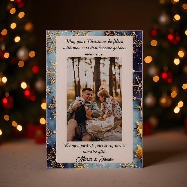 Blue Snow Plaid Portrait Photo Christmas Holiday  Card (Creator Uploaded)