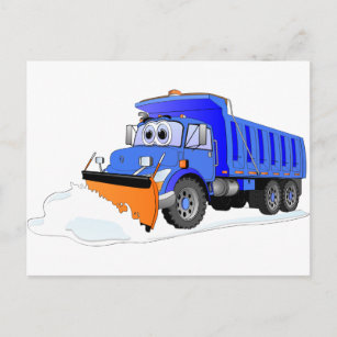 Blue Snow Plough Cartoon Dump Truck Postcard
