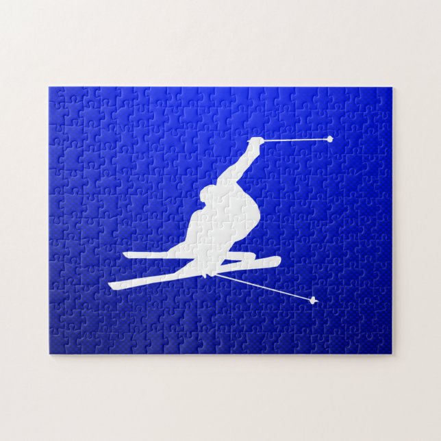 Blue Snow Skiing Jigsaw Puzzle (Horizontal)