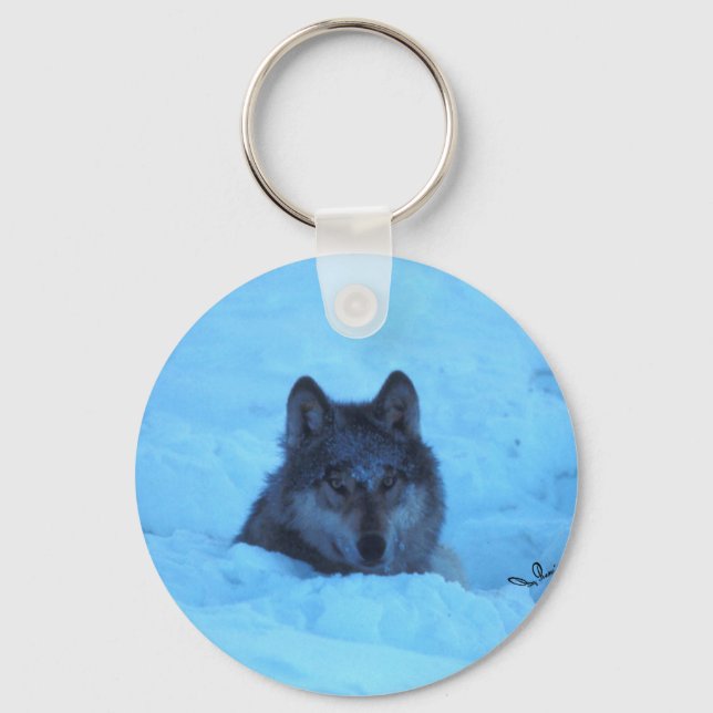 Blue Snow Timber Wolf Keychain (Front)