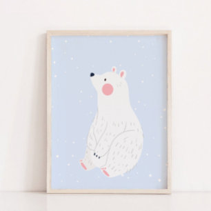 Blue Snow Winter Polar Bear Nursery Wall Decor