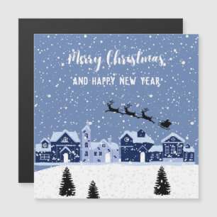 Blue snow with santa and reindeer holiday