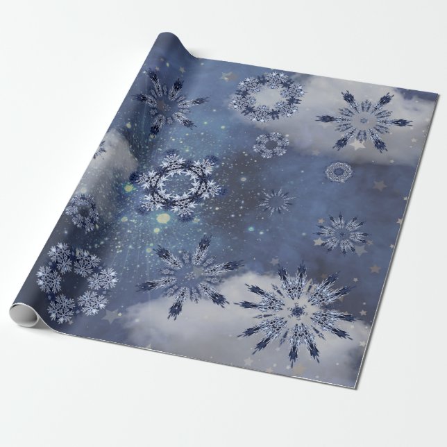 Blue Snow Wrapping Paper (Unrolled)