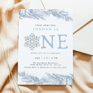 Blue Snowflake 1st Birthday Invite, Snow What Fun Invitation