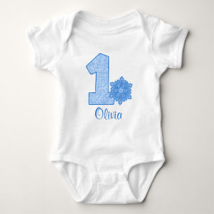 Blue Snowflake 1st Birthday Personalised Baby Bodysuit