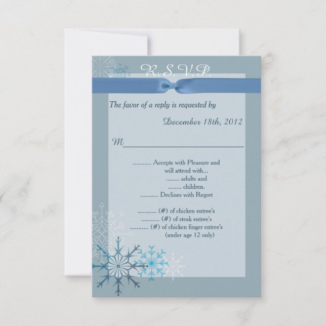 Blue Snowflake 3.5x5 Vertical R.S.V.P. Reply Card (Front)