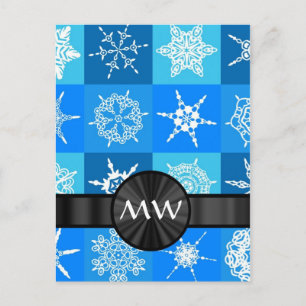 Blue snowflake abstract pattern postcard