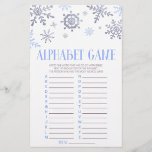 Blue Snowflake Alphabet Baby Shower Game Stationery