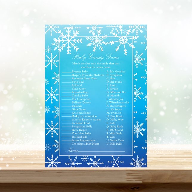 Blue Snowflake Baby Candy Baby Shower Game Invitation (Creator Uploaded)