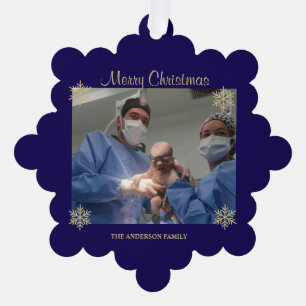 Blue Snowflake Baby Hospital Newborn Photo  Tree Decoration Card