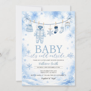 Blue Snowflake Baby It’s Cold Outside Baby Shower Invitation