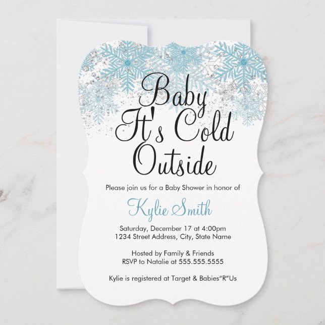 Blue Snowflake Baby It's Cold Outside Baby Shower Invitation (Front)