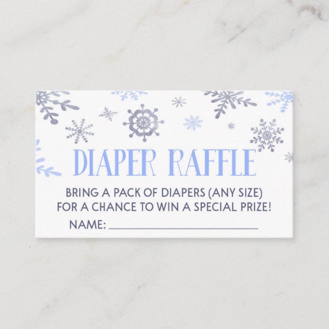 Blue Snowflake Baby Shower Diaper Raffle Card (Front)