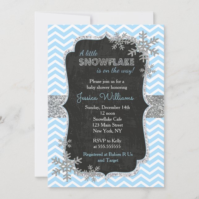 Blue Snowflake Baby Shower Invitations (Front)