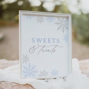 Blue Snowflake Baby Shower Sweets and Treats Sign