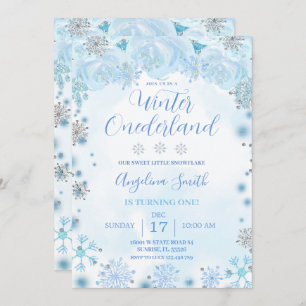 Blue Snowflake Birthday Winter Onederland  Invitation